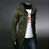 Wholesale- 2022 England Style High Collar Jacket Trench Men Army Green Business Casual Slim Windbreaker For Coat M-XXL
