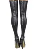 Hot Sexy Black Faux Läder Strumpor Back Zipper Kvinnor Strumpor Trendiga Lår Hög Strumpor Novelty Underkläder Club Dance Wear