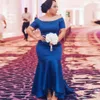 Blue Plus Size Bridesmaid Dresses 2018 Satin Short Sleeves Mermaid Maid Of Honor Gowns High Low Wedding Guest Prom Party Dress