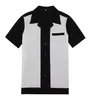남성용 캐주얼 셔츠 도매- 자주색 착용 패널 컬러 짧은 슬리브 버튼 업면 50 년대 60 년대 빈티지 디자이너