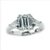 Alta Qualidade 3 CRT Três Anel de pedra Emerald Cut amor de noivado de diamante Sterling Genuine prata 3 Pedra Anel