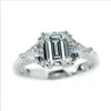 High Quality 3 CRT Three Stone Emerald Cut Love Diamond Engagement Ring Genuine Sterling silver 3 Stone Ring