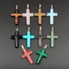 Wholesale Mixed Natural Energy Crystal Stones Slim Hanging Celtic Cross Lucky Pendant Free Beads for Women Men Hand Carved Pendants Jewelry