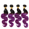 #1b / фиолетовый девственный перуанский омбре наращивание волос два тона 3bundles волна тела темные корни фиолетовый омбре человеческих волос ткет Бесплатная доставка