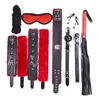 Combinaison de bondage en peluche noire et rouge, 8 ensembles de menottes, menottes, corde en coton, lunettes de fouet, 1087457