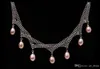 Charmig Rosa Tear-Drop Freshwater Pearl GP Chain Party Halsband 7x8mm 16Inch