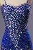 Luxury Royal Blue Rhinestone Prom Klänningar Mermaid Sweetheart Spaghetti Straps Färgglada Crystals Peacock Style Evening Pageant Grows