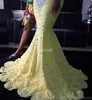 Желтые женщины вечерние платья русалка роскошные красочные бисером кружева рукава 2019 плюс размер вечерние платья мать невесты Платья