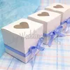 Envío gratis 300 piezas 3 pulgadas blanco brillante en forma de corazón ventana cajas de cupcakes cajas de dulces favores boda fiesta mesa ajuste suministros