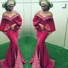 2017 Aso-ebi Styles Robe De Bal Fille Noire Hors Épaule Fleur Appliques Robe De Soirée À Manches Longues Sirène Balayage Train Robe De Soirée De Célébrité