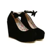 검은 bowtie plarform wedges womens 빨간 발목 스트랩 하이힐 결혼식 신발 2 색 35-39 사이즈