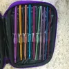 Multi-Color Metal Crochet Hooks Knit Weave Craft Przędza Narzędzia do szycia Sweter Nazwy Dziania 22pcs / Set PU Torba Pakowanie