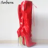 Sorbern 18 см высотой сапоги на каблуках Женщины кружевные экзотические фетиш сексуальные металлические тонкие каблуки растягиваются кружев