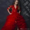 素敵な赤い長袖のアップリケなこんにちはLo層の赤ちゃん女の子誕生日パーティークリスマス子供女の子のページェントのドレス花の女の子のドレス安い