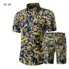 Camisas masculinas shorts conjunto novo verão casual impresso camisa havaiana homme curto masculino impressão vestido conjuntos de terno plus size224n