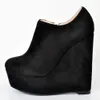 Kolnoo kvinna mode handgjorda 15cm hög kil häl ankel boot plattform dragkedja parti skor stövlar svart xd076