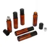 Glass Essential Oil Bottle 10ml Amber Roller Container with Metal Roller