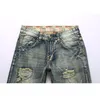 큰 크기 유럽 스타일의 남자 청바지 구멍 Frazzle Jeans Mens 캐주얼 레저 데님 긴 바지 연한 파란색 크기 28-42