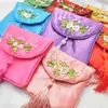 Handmade Ribbon Embroidery Small Coin Purse Jewelry Zip Bags Gift Packaging Satin Fabric Credit Card Holder Storage Pouch 2pcs/lot