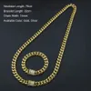 Stainless Steel 24K Solid Gold Electroplate Casting Clasp W Diamond Cuban Link Necklace & Bracelet For Men Curb Chains Jewelry Set262d