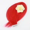 Full Hair Popular Multi-Colors Red Color Tape in Premium Remy Human Hair Extensions 20 Pcs Per Set 50g Weight Straight Human Hair