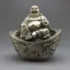 Collector des vieux Tibet argent scolpito maitreya longfeng statua di Bouddha