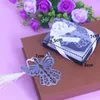 Vente en gros - 60 PCS Party Favor Ange Argent Métal Signet En Boîte Pour Baptême Bébé Douche Nuptiale Baptême Faveurs De Mariage Bomboniere