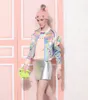 Wholesale- 2021 Women Winter Spring Fashion Stand Baseball Jacket Flower Print Coat Colorful Bomber