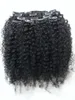 Brasilianische menschliche Jungfrau-Remy-Clip-Ins-Haarverlängerungen, verworrene Locken, Haareinschlag, Tiefschwarz, 1 Farbe9084781