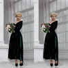 2019 Dark Green Velvet Evening Dress Off The Shoulder Long Sleeves A Line Ankle Length Evening Wear Dressses Prom Party Gowns EN11109