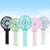 Handy Mini Portable Outdoor Electric Fans Handhållen Fällbar fläkt med LED-lampor Trådlös USB med batteri Uppladdningsbart godis 6 färger