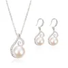 Het New Fashion Pearl Crystal Rhinestone CZ Halsband örhängen smycken set bröllopsfest tillbehör silver brud smycken set hj144