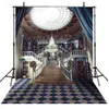 Indoor Staircase Backdrop Photography Bookcases Blue Curtain Bright Circle Dormer Crystals Chandelier Luxury Wedding Photo Studio Background