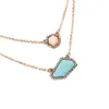 Fashion Wholesale Costume Jewelry Gold Plated Alloy Double Layer Irregular Gemstone and Rhinestone Charm Pendant Necklace for Women