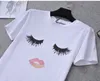 Camiseta para mujer al por mayor- Meleegirl Fashion Women T Shirt, pestañas blancas Labios de labios Tee TEE VERANO SOBRE EQUIPO Cuello de manga corta Tops Feminina