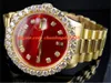 Montre-bracelet de luxe de qualité supérieure pour hommes, or jaune, cadran rouge 40MM, plus gros diamant, 5,5ct, mouvement automatique, montre pour hommes