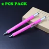 2PCS PACK 6 in 1 Tool Stylus Pens Aluminum Material Metal Screwdriver Ruler Level Ballpoint Pen Multifunction Tools7170812