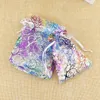 Coralline Organza Drawstring 쥬얼리 포장 파우치 파티 캔디 웨딩 호의 선물 가방 도금 패턴 10 x14cm 100pcs