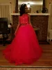 Red Crystals Beaded Two Pieces Prom Dresses 2017 Crew Sleeveless Tulle Long Skirt Black Girl Formal Wear Evening Gowns Cocktail Party Dress