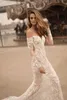 Длинные рукава с плеча Свадебные платья Берта Свадебные Милая декольте Элегантный сексуальный с открытой спиной Lce аппликация свадебное платье