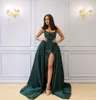 Sexy Side Split Evening Dress With Over-Skirt Open Square Neck Lace Applique Beaded Mermaid Prom Dress Stylish Saudi Arabia Evening Gown