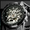 silver skeleton mechanical watch