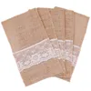 Vintage Shabby Chic Jute Burlap Lace Trabel Mes Mes Messen Holder Hunder Pocket Pocket Wedding Tafel Decoratie7002469