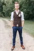 Farm Dark Brown Groom Vests Wool Herringbone Tweed Custom Made Groomsmen Attire Slim Fit Mens Dress Prom Wedding Waistcoat Plus Si309i