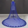 Real Image 3 Meters One Layer Bling Sequins Lace Edge Blue Bridal Veil Colorful Wedding Veil with Comb