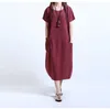 Vente en gros femmes robes décontractées femmes coton lin à manches courtes longue robe Maxi ample robe d'été vêtements