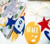 Led Robot Party Personalized Banner Space Birthday Rocket Ship Flag Garland Bunting with lights kids park club tent decor gift