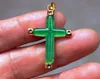 Liga de cobre Mosaico, jade verde, cruz de Jesus Cristo, pingente de colar de amuleto.