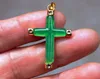 Koperlegering Mozaïek, Groene Jade, Jesus Christ's Cross, Amulet Ketting Hanger.