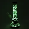 Glow in the Dark Glass Bong Ice Catcher Glass Water Pipes With Rechte Perc Glitter Stripes Covered Glass DAB Rigs GID01